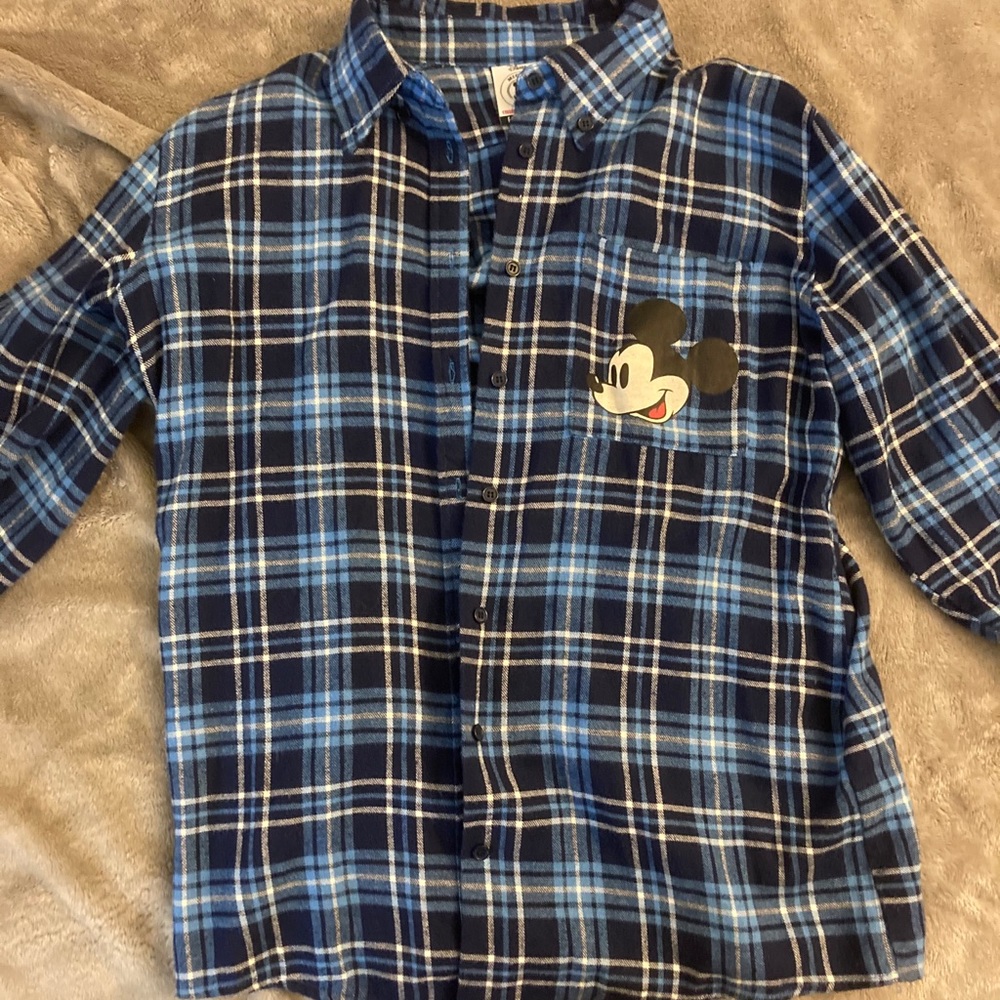 F21 Mickey Mouse Blue Plaid Shirt